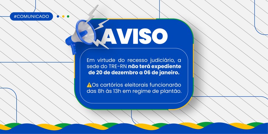 Card com um comunicado em um fundo azul com bordas coloridas que diz o seguinte: "AVISO -  Em vi...